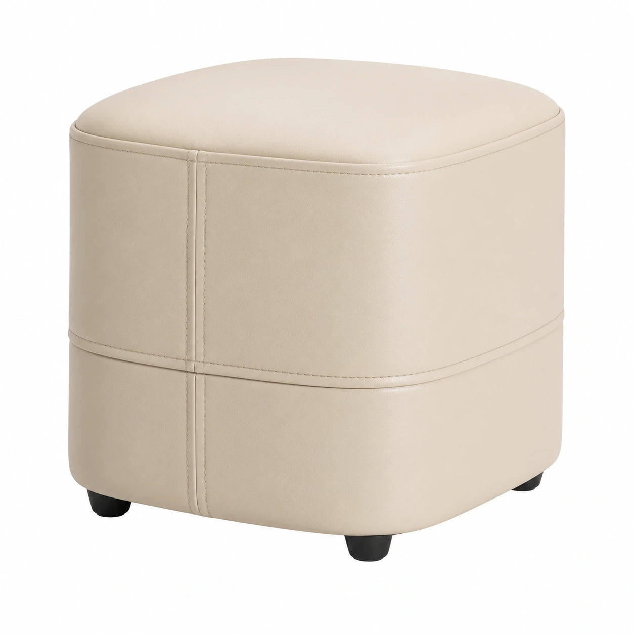 Pouf elegante in pelle con struttura in legno per soggiorno e camera da letto