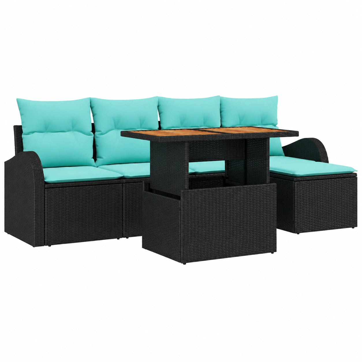 Set Divano Modulare da Giardino in Rattan Sintetico Nero con Archiviazione, 6 Pezzi, Resistente ai Raggi UV, Arredo Moderno per Terrazzo