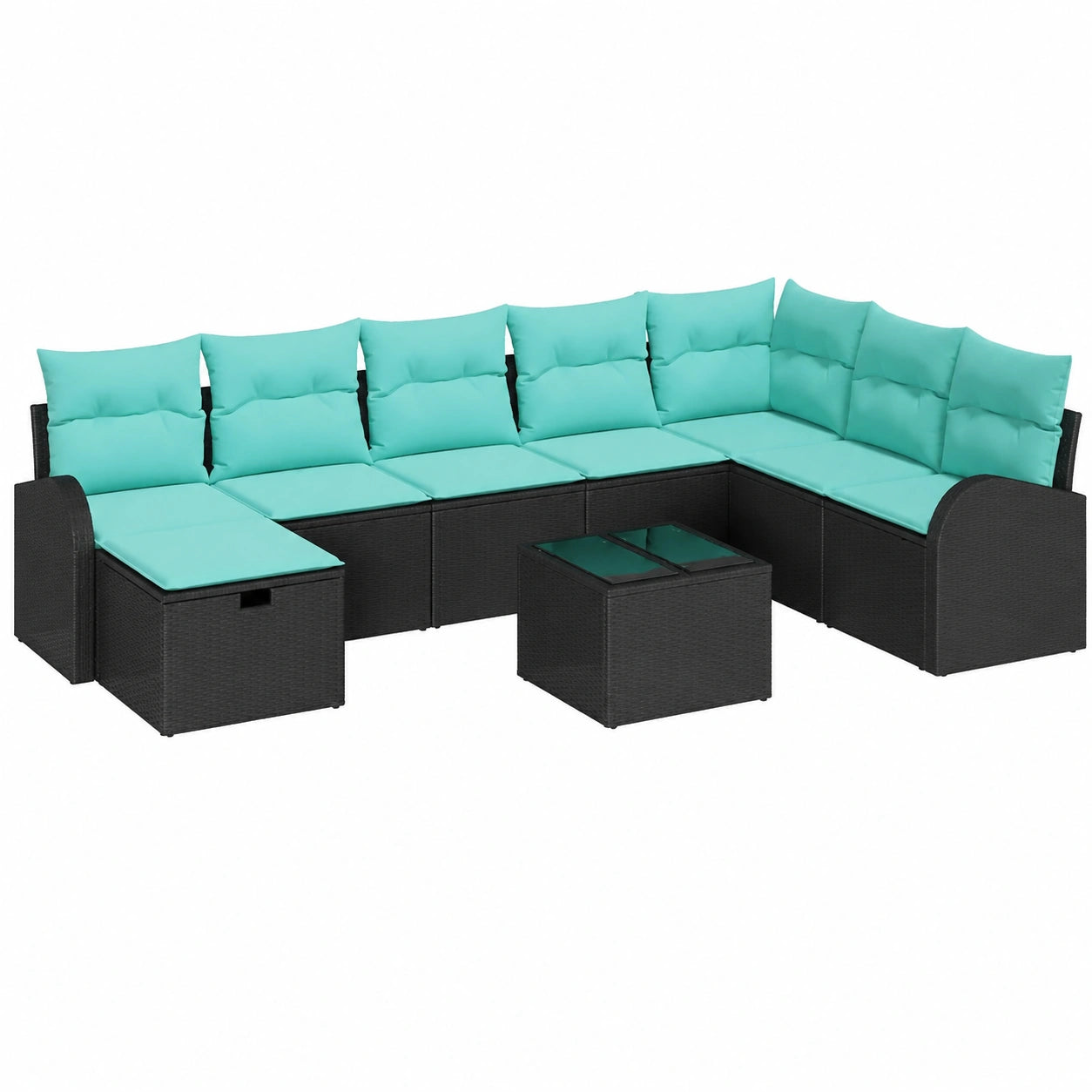 Set Divano Giardino 9 Pezzi con Cuscini in Polyrattan Nero, Moderno e Resistente, Modulare e Leggero