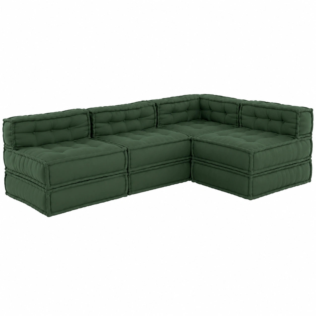 Divano Modulare 4 Pezzi in Tessuto Verde, Design Moderno e Versatile