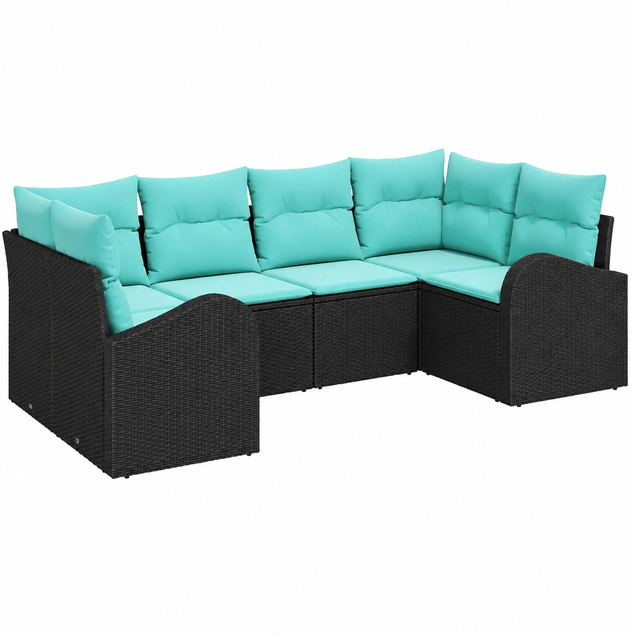 Set Divano da Giardino 6 Pezzi in Polyrattan Nero e Turchese, Design Moderno e Confortevole