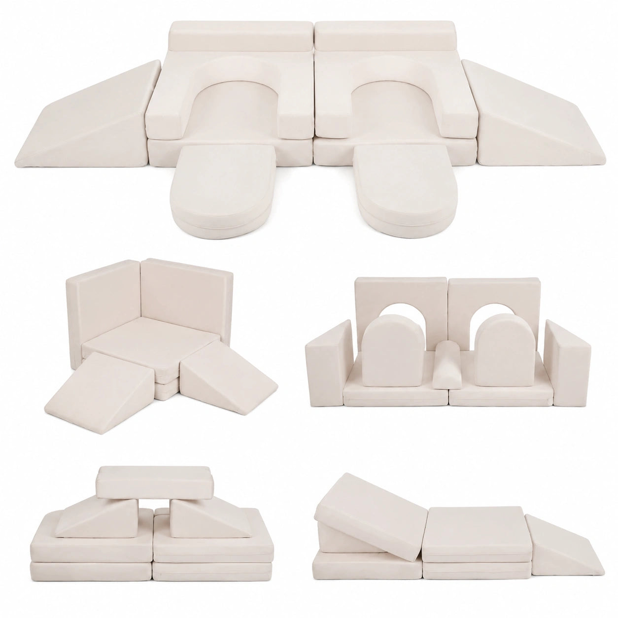 Divano Modulare per Bambini 3+ Anni in Suede, 10 Pezzi Trasformabili
