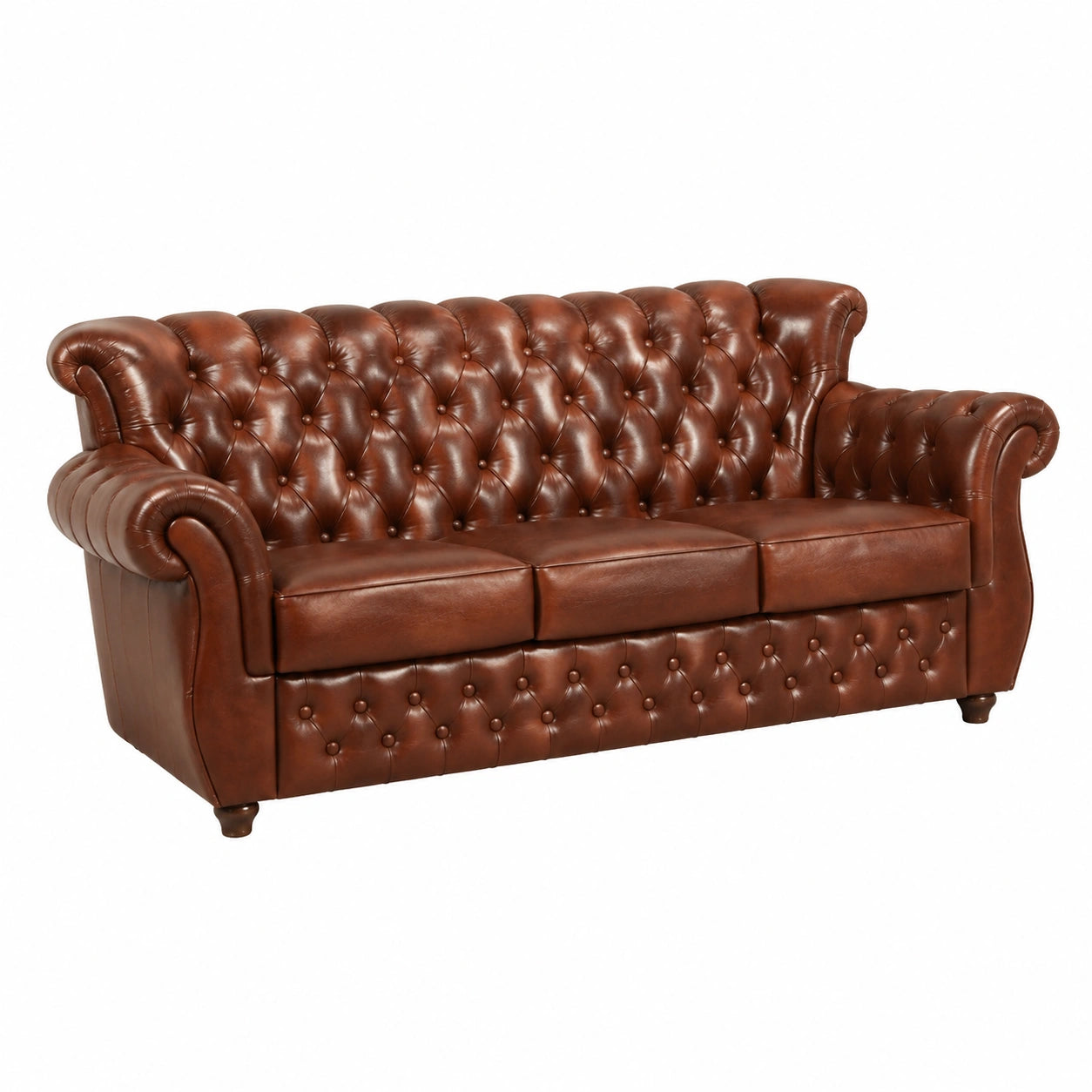 Divano Chesterfield in Vera Pelle Marrone con Piedini Elegantemente Lavorati 200 x 80 x 85 cm - Lusso Esclusivo