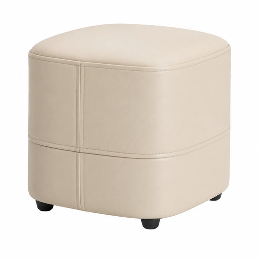 Pouf elegante in pelle con struttura in legno per soggiorno e camera da letto