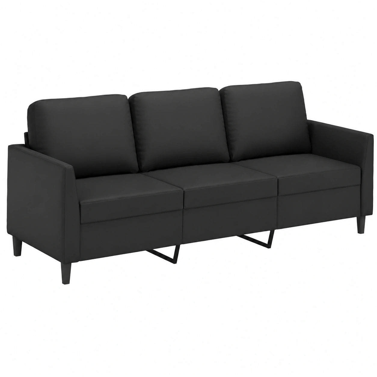 Divano in Similpelle Nero a 3 Posti 180 cm
