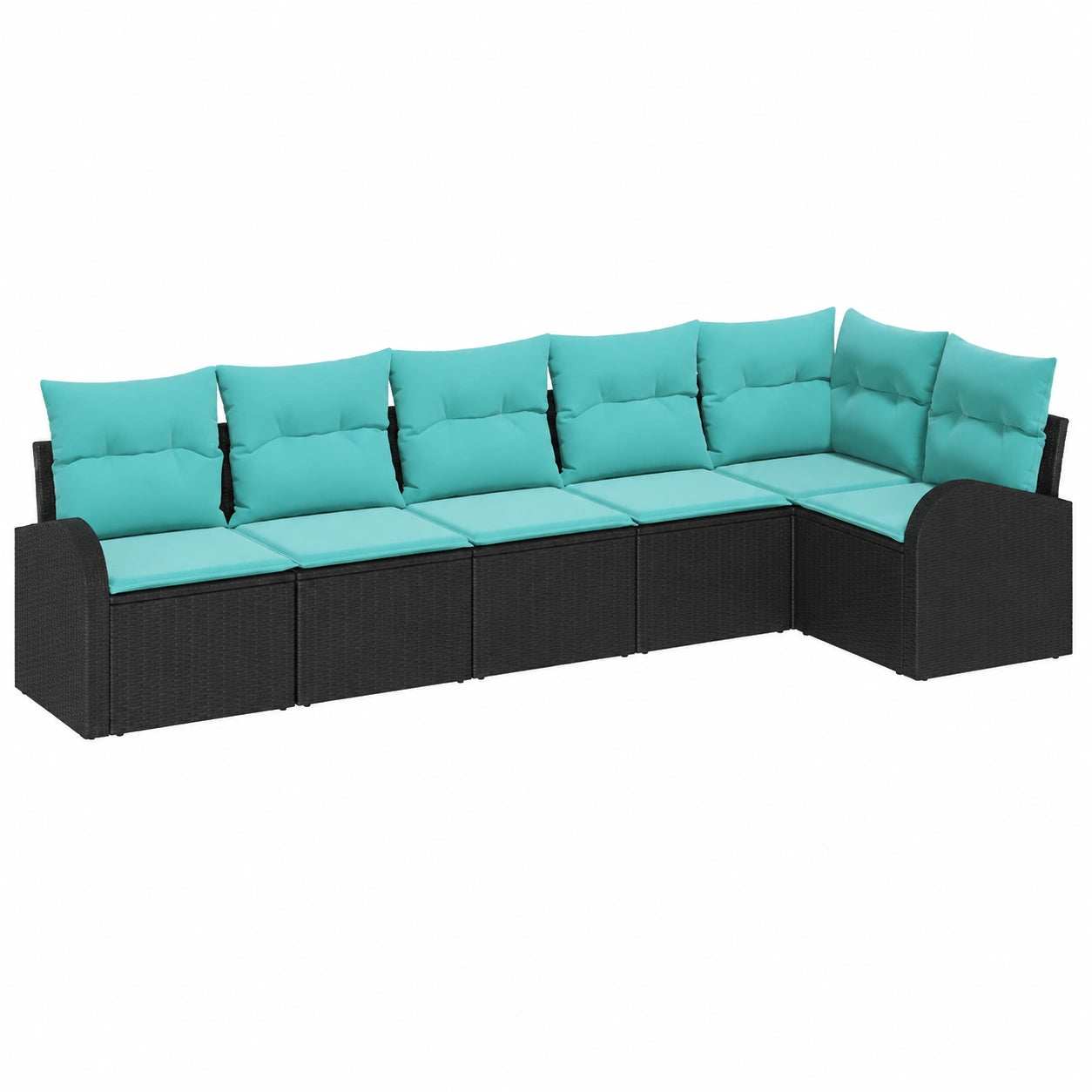 Set Divano da Giardino in Polyrattan Nero e Turchese, Mobili Modulari da Esterno