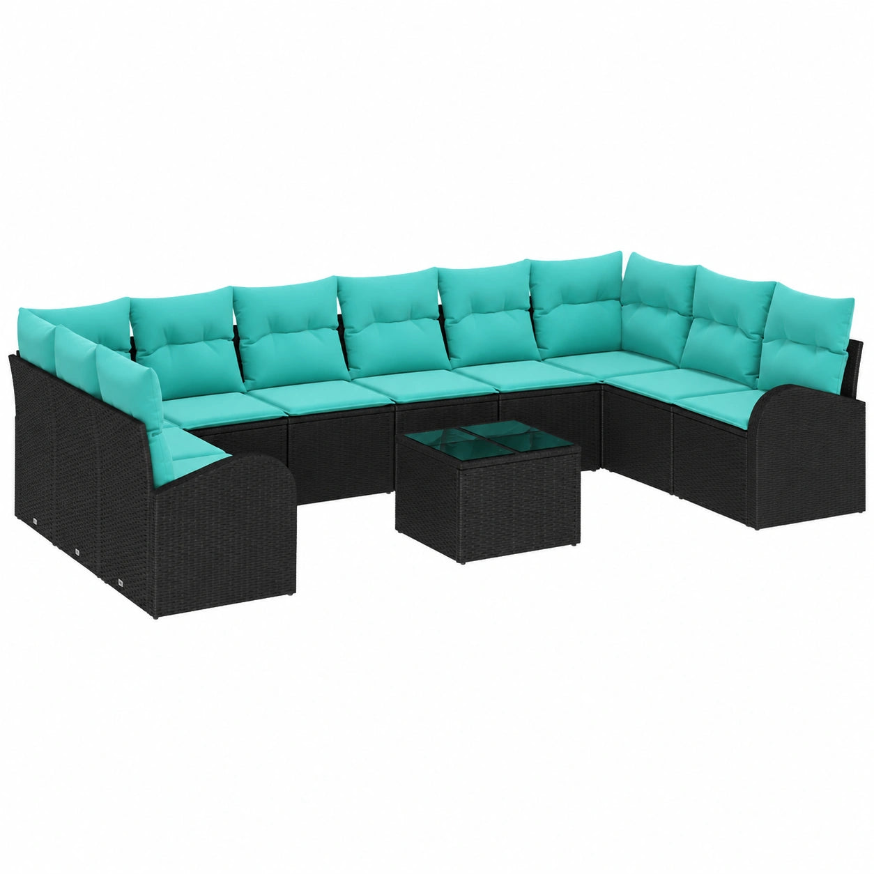 Set Salotto da Giardino Modulare in Polyrattan Nero e Turchese