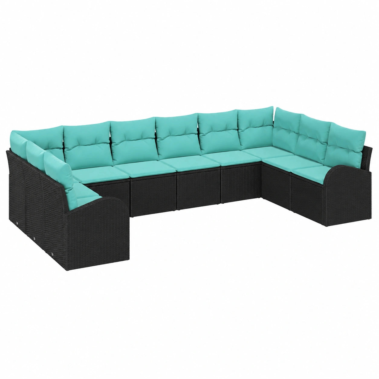 Set Divano Giardino 10 Pezzi in Rattan Sintetico Nero e Turchese, Mobili Moderni e Resistenti per Terrazza