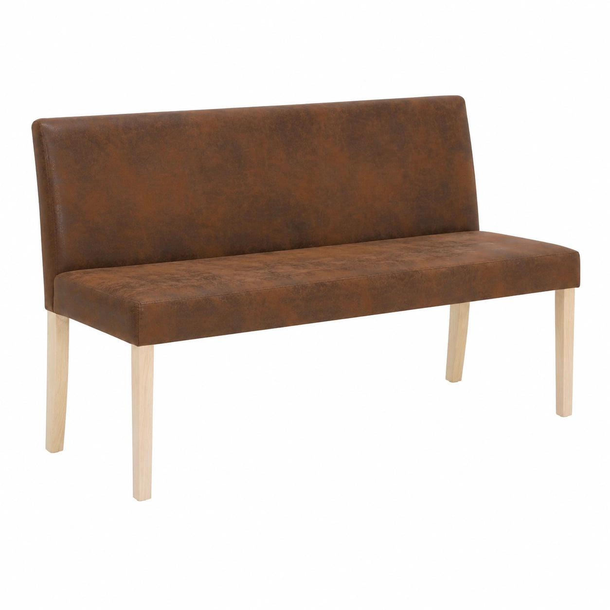 Panchina imbottita in pelle scamosciata marrone, 139,5 cm, per salotto e ingresso