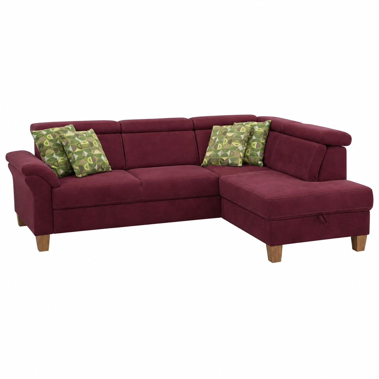 Divano ad angolo destro Ammerland in stile country, effetto pelle rosso, con poggiatesta regolabile, 245x84x194 cm