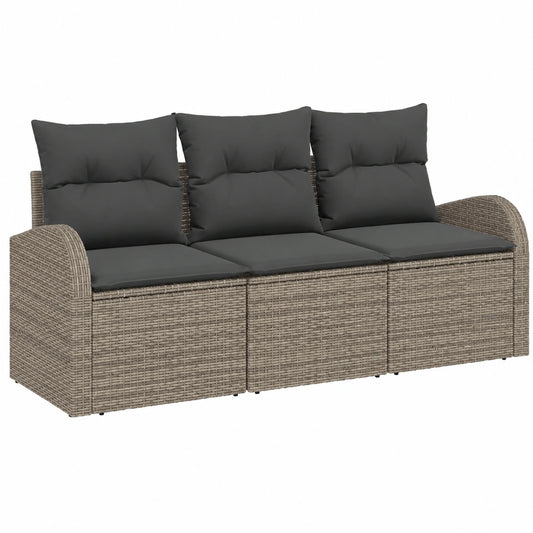 Set Divano da Giardino in Polyrattan Grigio, Combinabile e Resistente agli UV