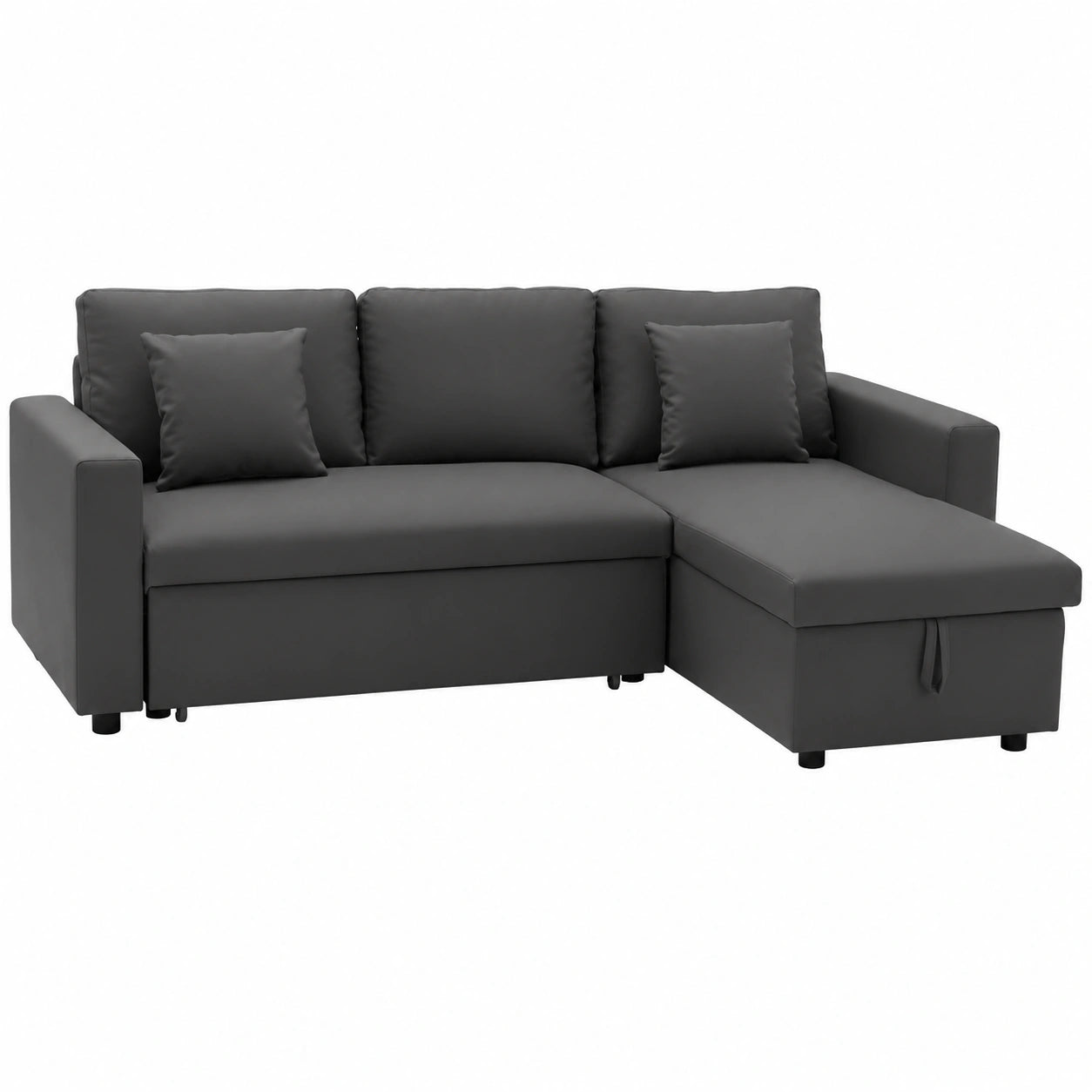 Divano angolare trasformabile Clark 3 posti in ecopelle grigia con letto reversibile e vano contenitore