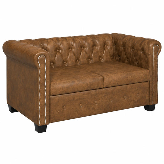 Divano Chesterfield a 2 Posti in Ecopelle Marrone, Elegante e Confortevole