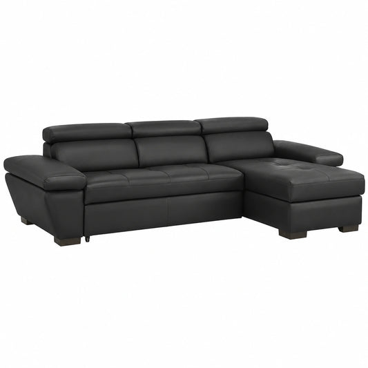 Divano Letto Angolare in Pelle Antracite con Chaise Longue Destra - Modello JONOVA