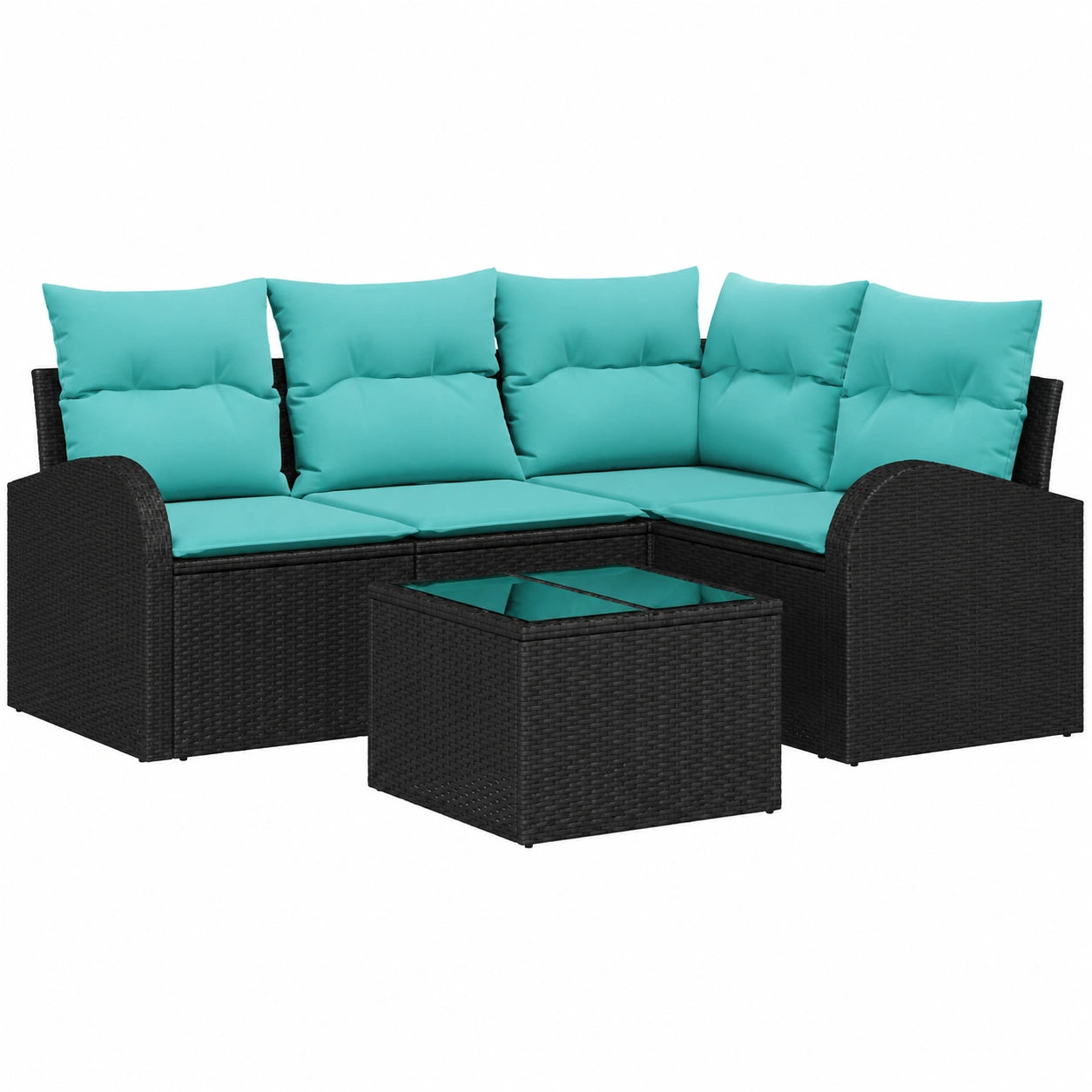 Set da Giardino 5 Pezzi in Polyrattan Nero e Turchese