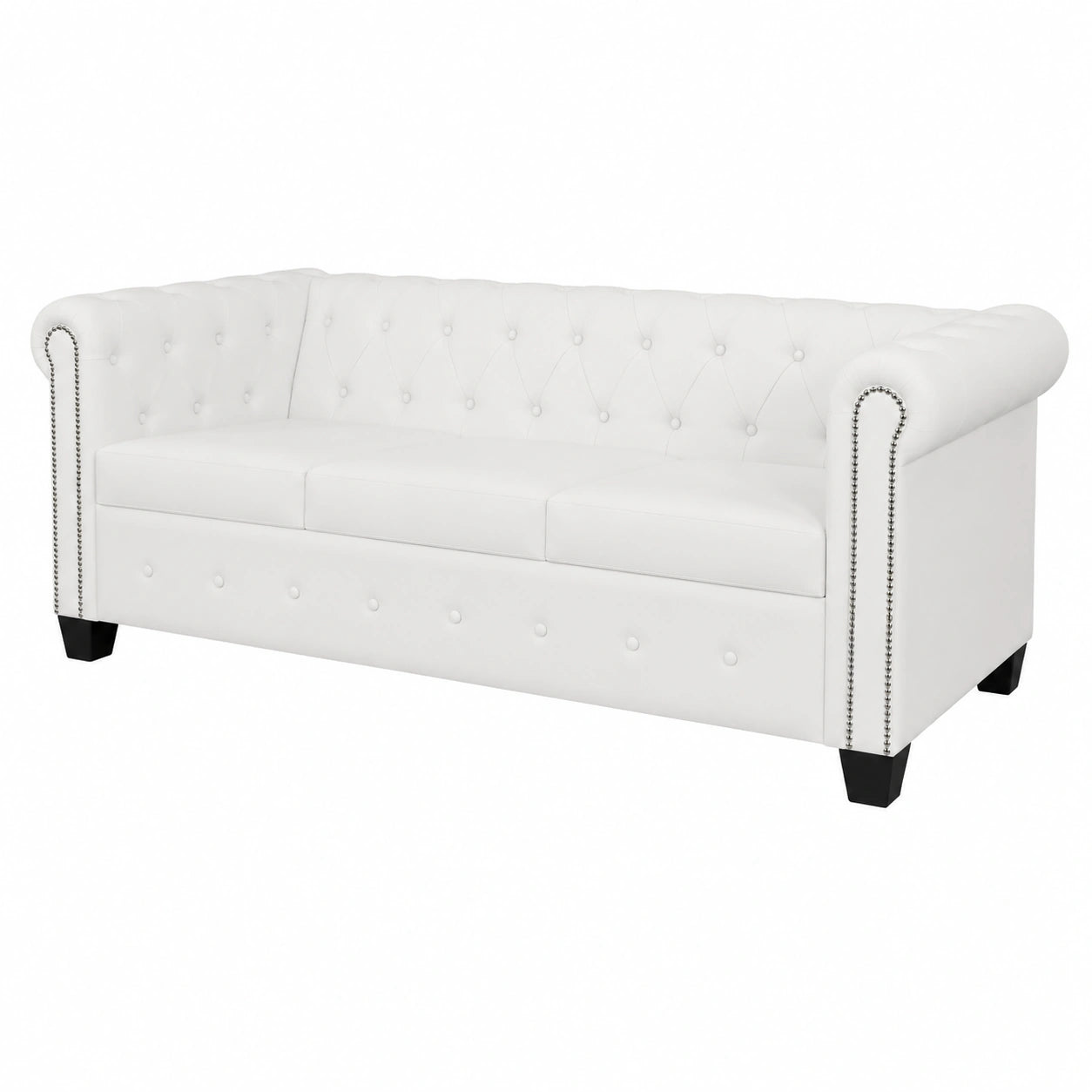 Divano Chesterfield 3 Posti in Ecopelle Bianco per Soggiorno