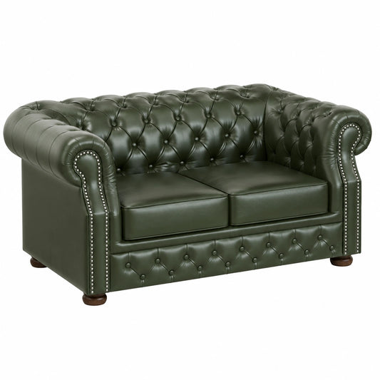 Divano Chesterfield 2 Posti in Pelle Verde Scuro 180x90x80 cm