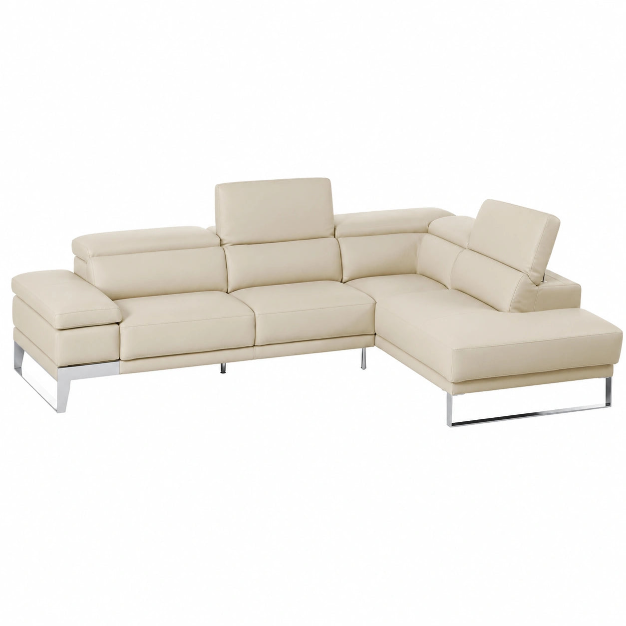 Divano Angolare in Vera Pelle Donatella, Artigianato Italiano, Colore Perla, Dimensioni 279x221x74-96 cm