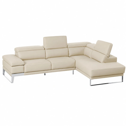 Divano Angolare in Vera Pelle Donatella, Artigianato Italiano, Colore Perla, Dimensioni 279x221x74-96 cm