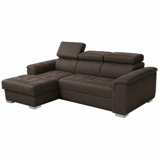 Divano Angolare Modulare 3 Posti Robin Inspire con Letto e Contenitore, Poggiatesta Regolabili, 247 cm, Argento Marrone