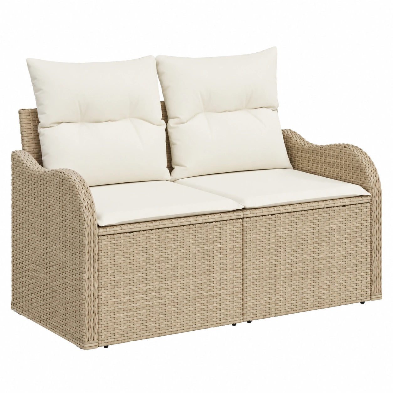 Divano da Giardino in Polyrattan Beige con Cuscini, Resistente UV, 121x62x69 cm