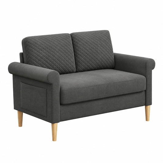Divano 2 Posti in Tessuto Grigio con Tasche Laterali, 123x70x88 cm, Facile Montaggio