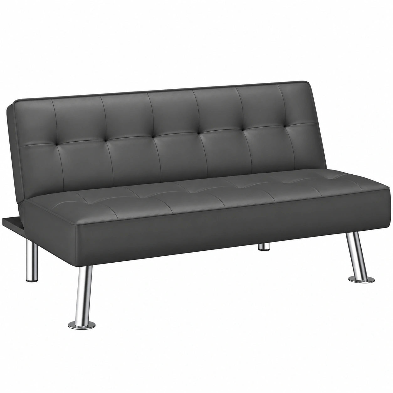 Divano Letto Reclinabile in Similpelle Grigio per Salotto o Camera degli Ospiti, Convertibile con Seduta Imbottita, Inclinazione 105°-180°