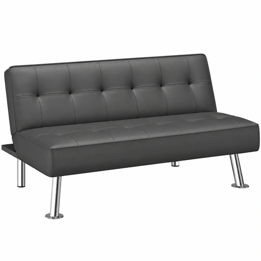 Divano Letto Reclinabile in Similpelle Grigio per Salotto o Camera degli Ospiti, Convertibile con Seduta Imbottita, Inclinazione 105°-180°