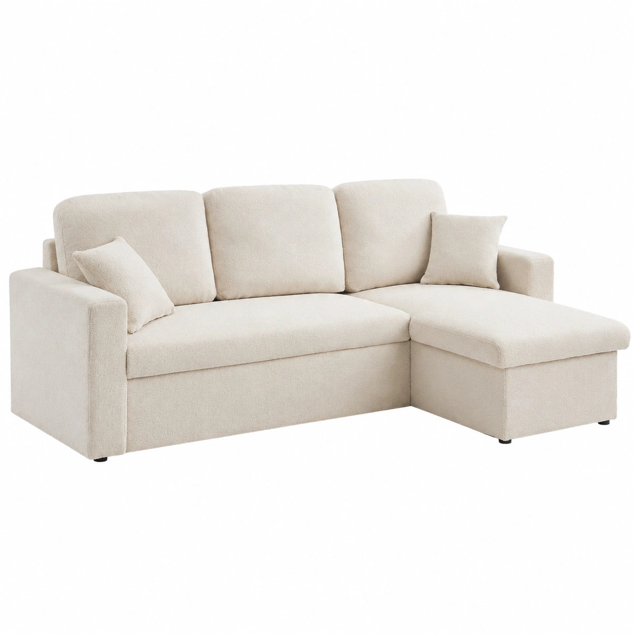 Divano angolare letto reversibile 3 posti in bouclé color crema - 220x146x83 cm