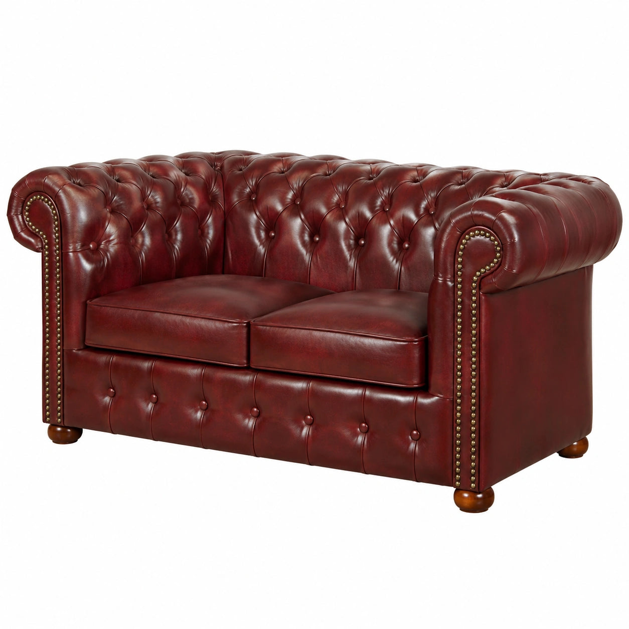Divano Chesterfield a 2 posti in pelle bordeaux 160x90x78 cm