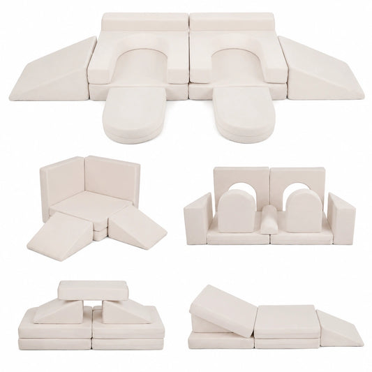 Divano Modulare per Bambini 3+ Anni in Suede, 10 Pezzi Trasformabili