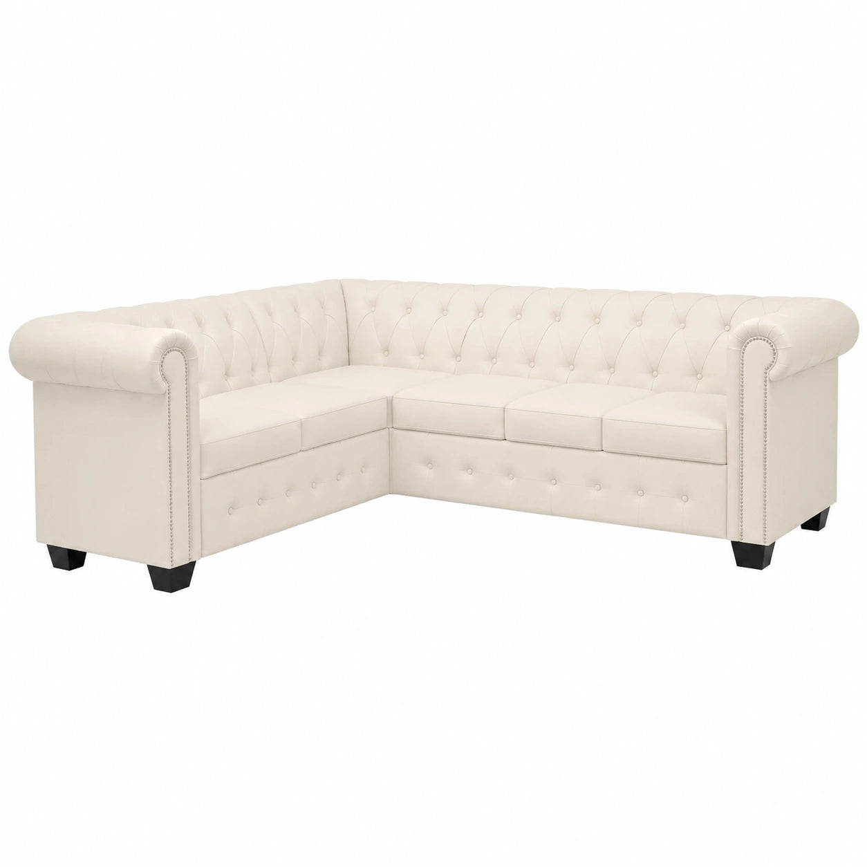 Divano Angolare Chesterfield in Pelle Sintetica Bianca 5 Posti 205x205 cm
