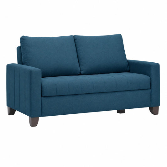 Divano Letto Matrimoniale 2 Posti con Schienale Regolabile e Cuscini Estraibili, Rivestimento Blu Imbottito, Braccioli Sottili e Piedi in Legno, 140x190 cm