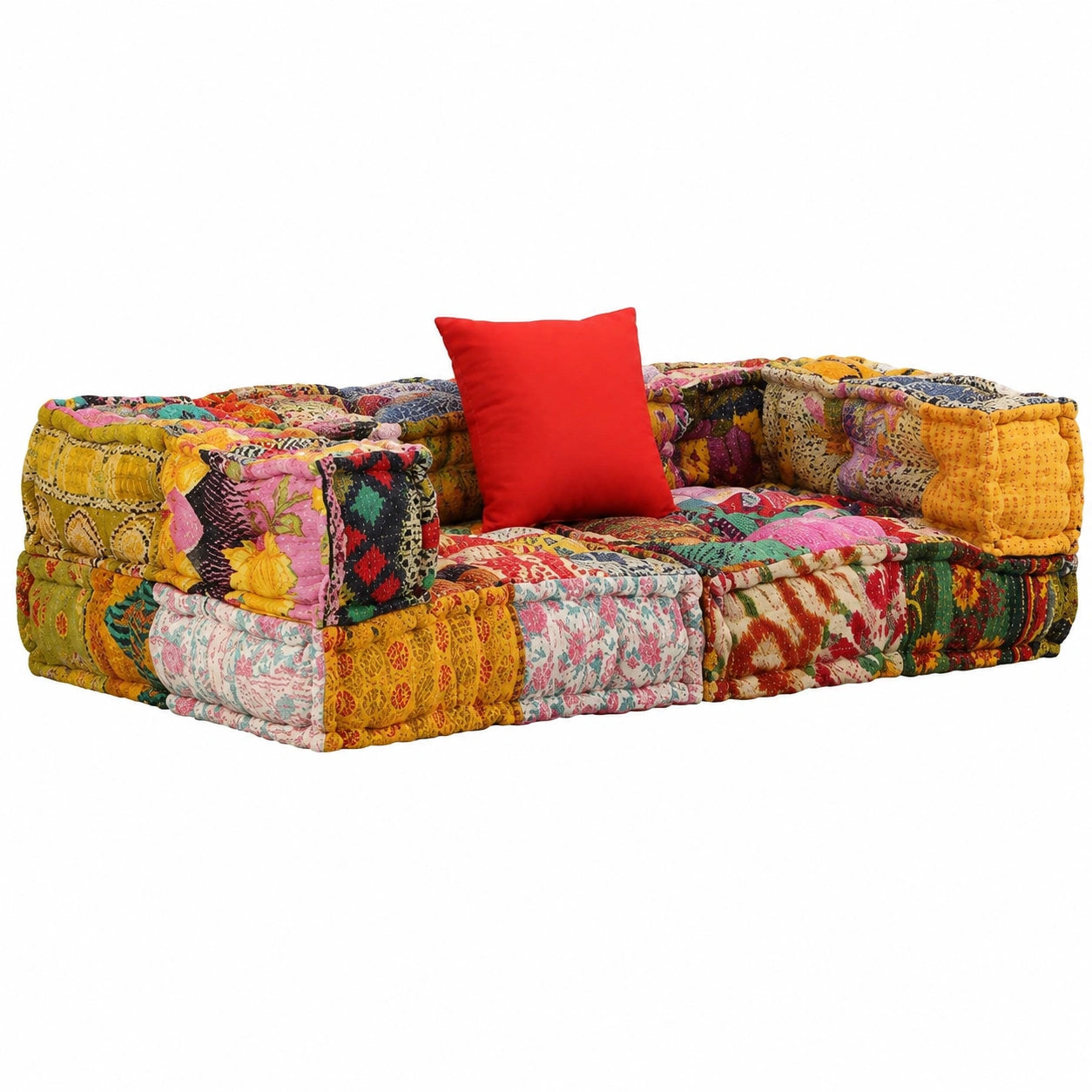 Divano Modulare 2 Posti con Braccioli in Tessuto Patchwork