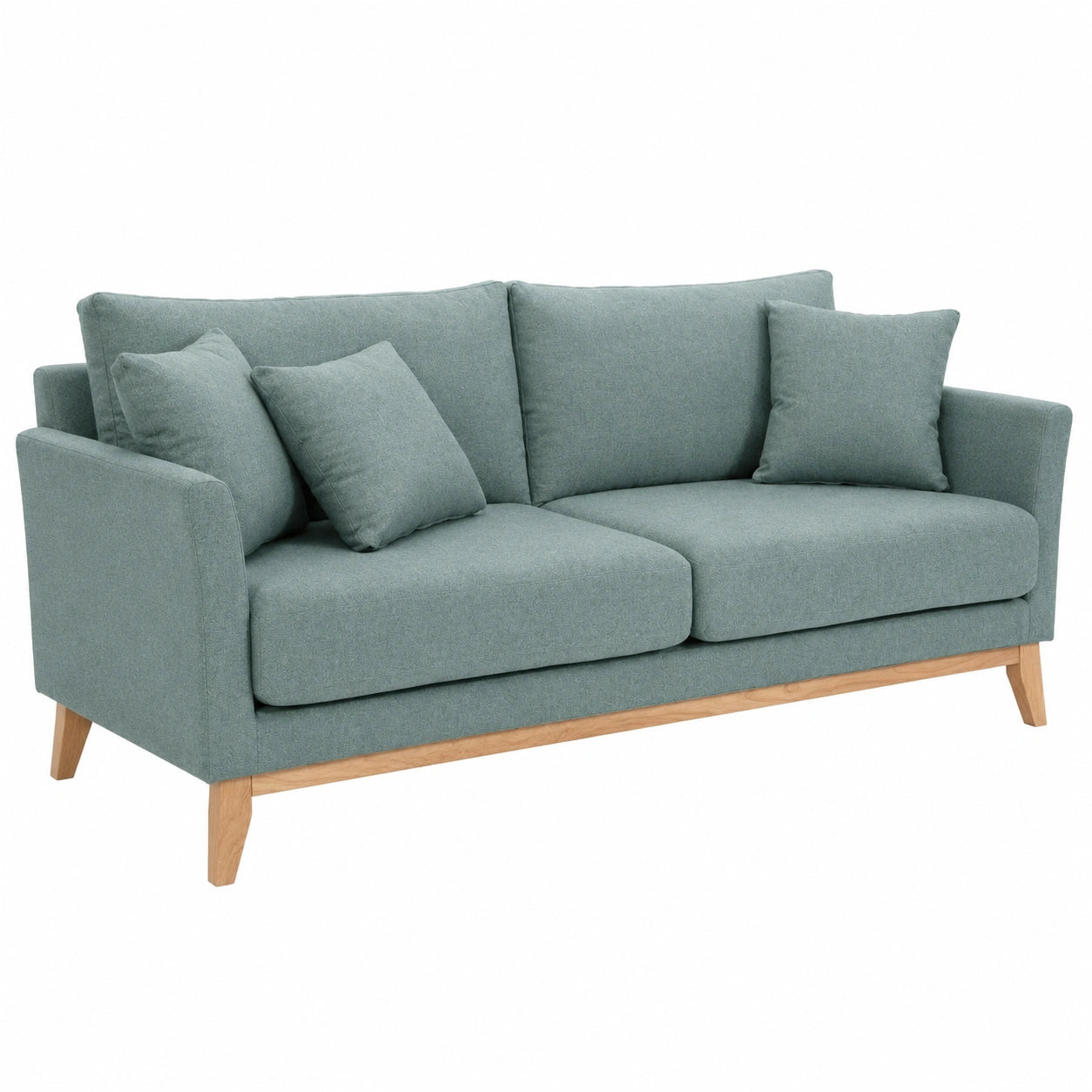 Divano Scandinavo 3 Posti in Tessuto Verde con Struttura in Legno - Stile Oslo