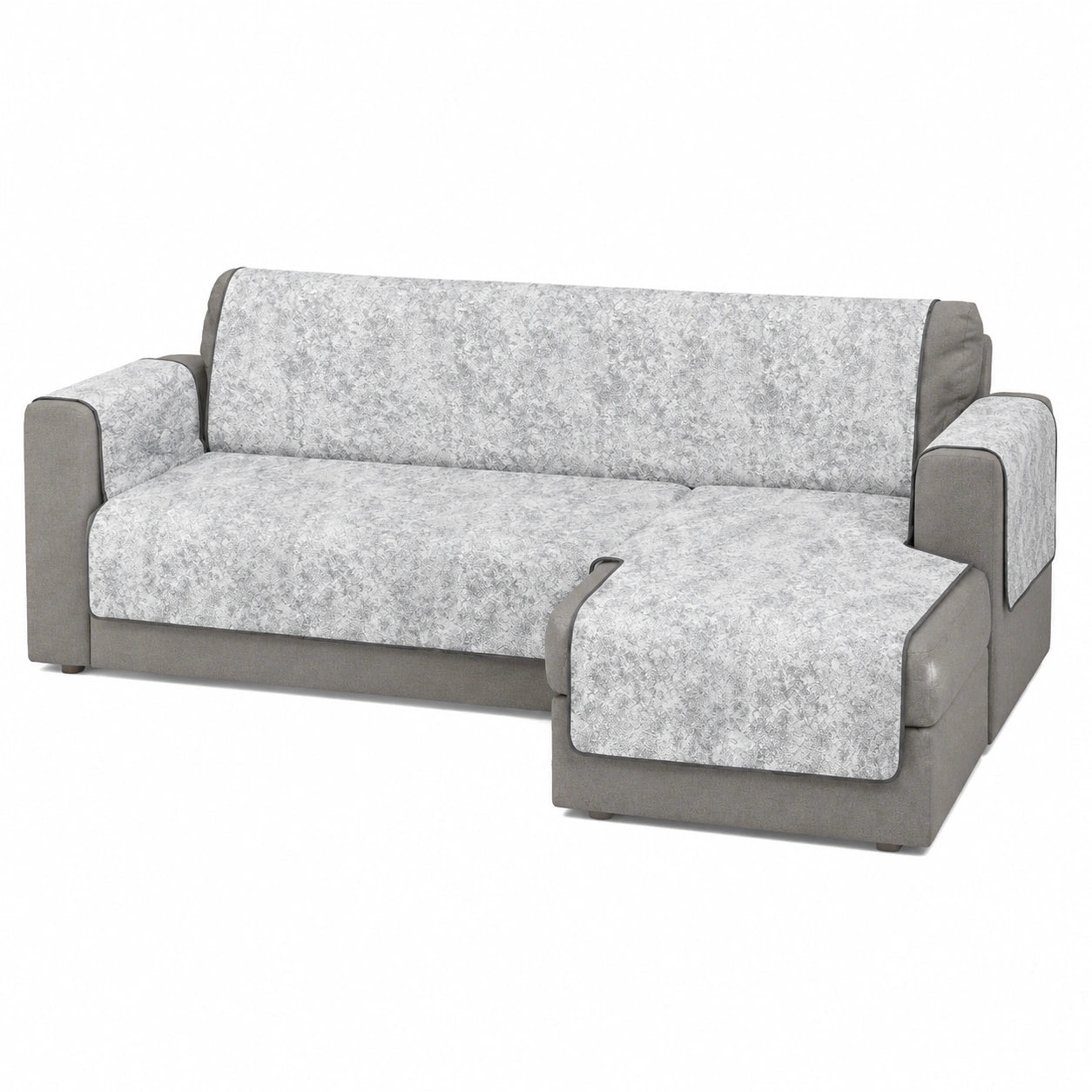 Rivestimento Divano Antiscivolo Glamour con Penisola Destra, Grigio Scuro, 190 cm
