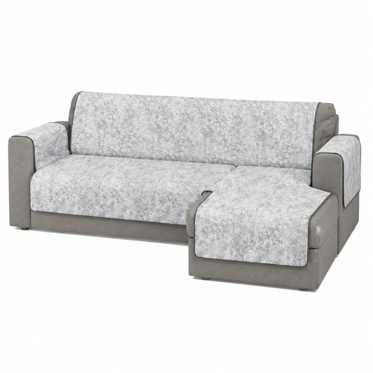 Rivestimento Divano Antiscivolo Glamour con Penisola Destra, Grigio Scuro, 190 cm