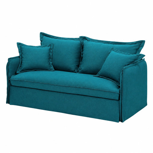 Divano Letto Moderno 3 Posti Sfoderabile con Rete Rapida e Materasso 160x190 cm in Tessuto Turchese